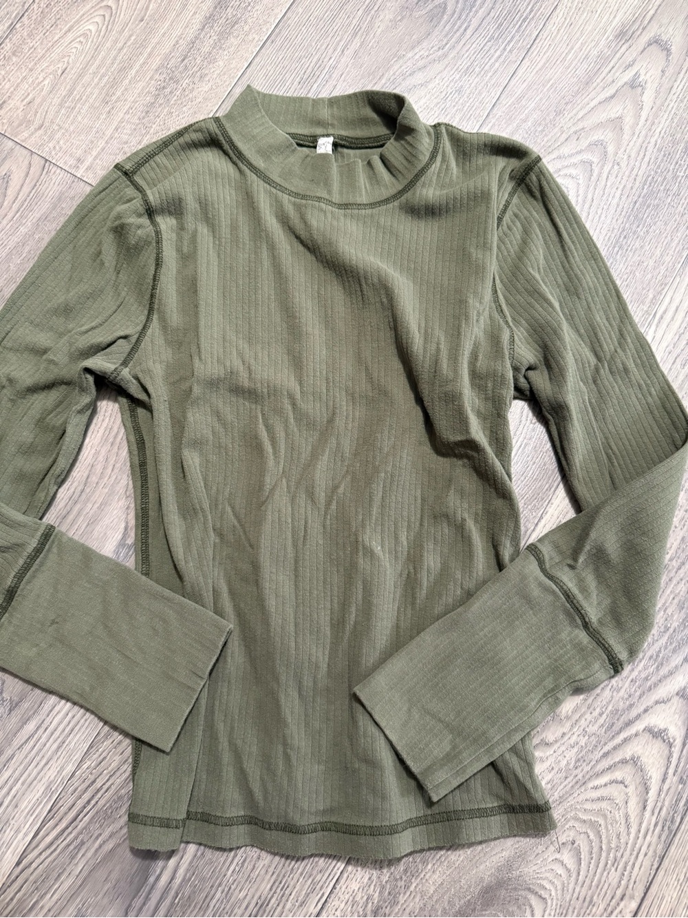 Intimately Free People Olive Green Ribbed Long Sleeve Top Size XL